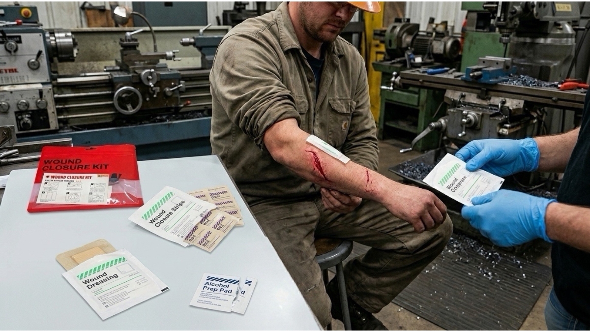 Advanced wound closure architecture for assembly line safety and OSHA liability reduction