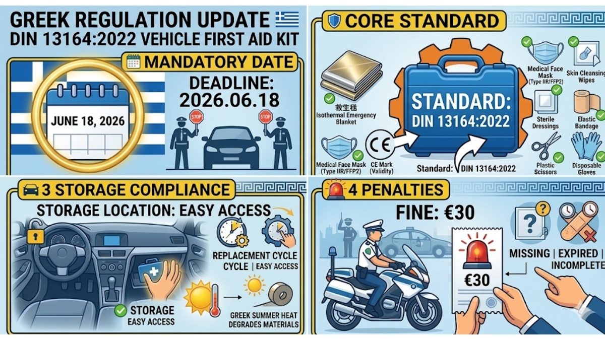 DIN 13164:2022 vehicle first aid kit compliance